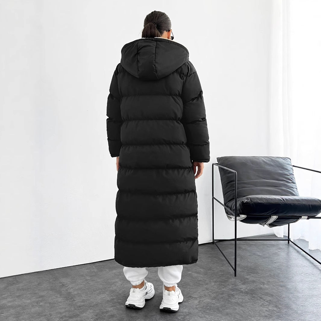 Doudoune longue à capuche – Style casual moderne, coupe sous le genou
