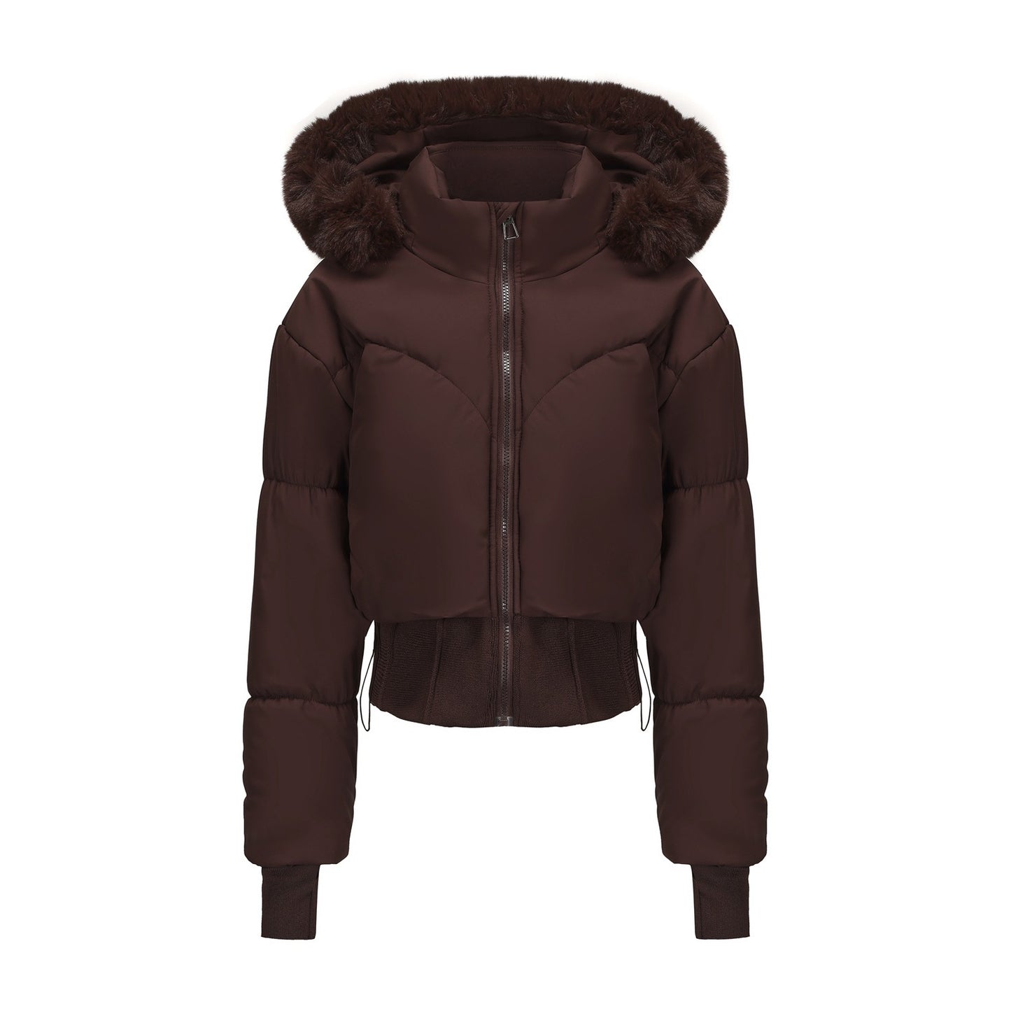 Veste Courte à Capuche pour Femme – Taille Cintrée & Grand Col en Fourrure