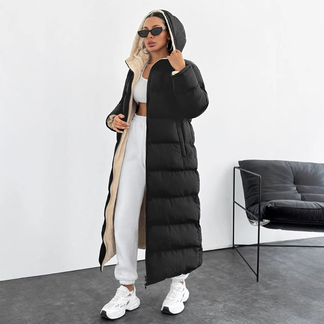 Doudoune longue à capuche – Style casual moderne, coupe sous le genou