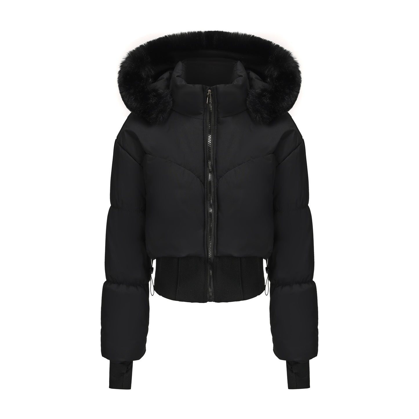 Veste Courte à Capuche pour Femme – Taille Cintrée & Grand Col en Fourrure
