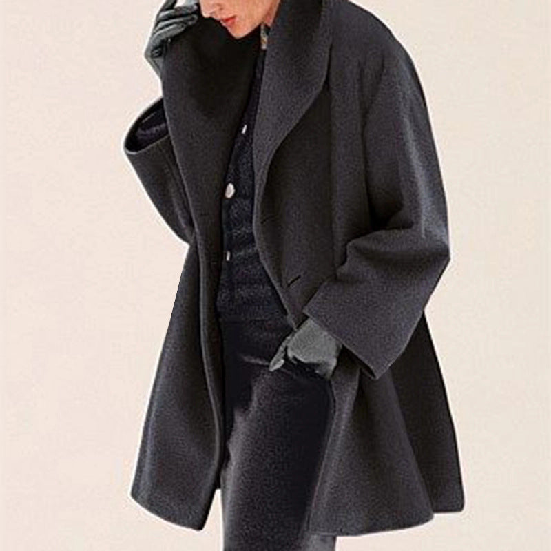 Manteau long grande taille à capuche – Effet laine, coupe oversize, parfait pour l’automne et l’hiver