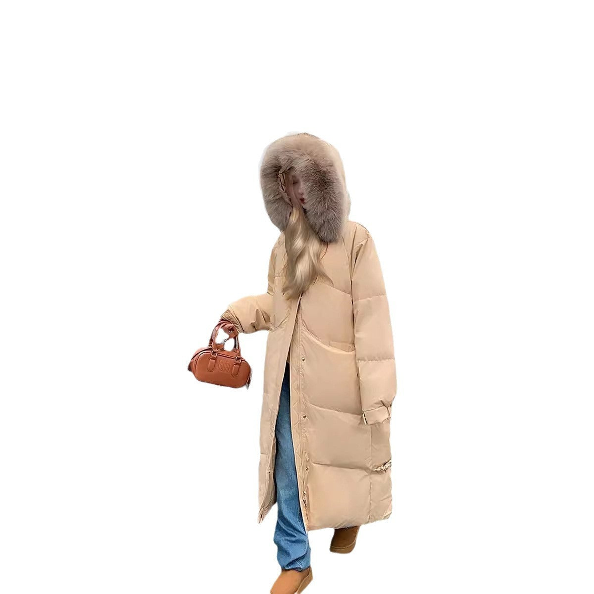 Veste mi-longue femme – Matelassée, chaude, avec grand col en fausse fourrure