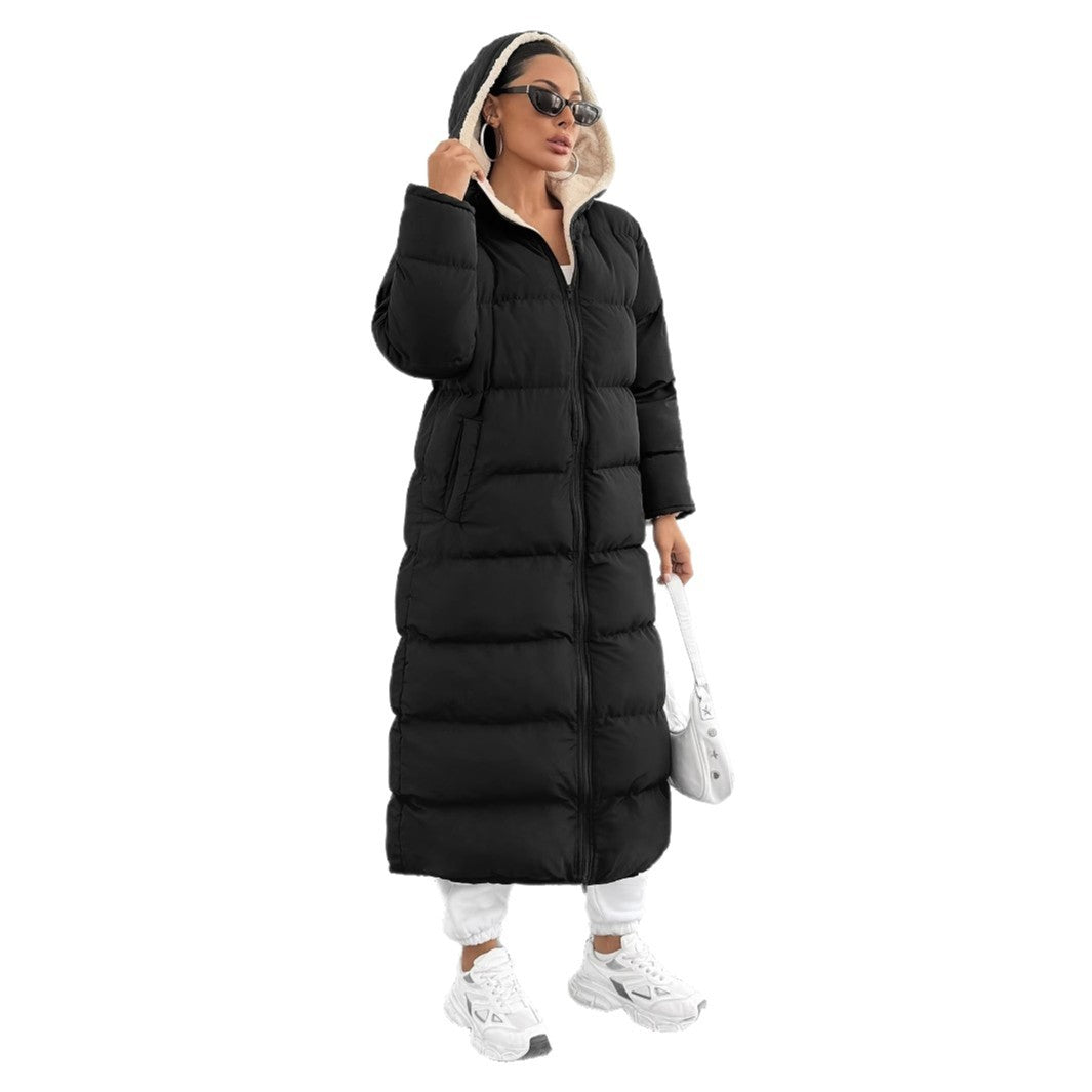 Doudoune longue à capuche – Style casual moderne, coupe sous le genou