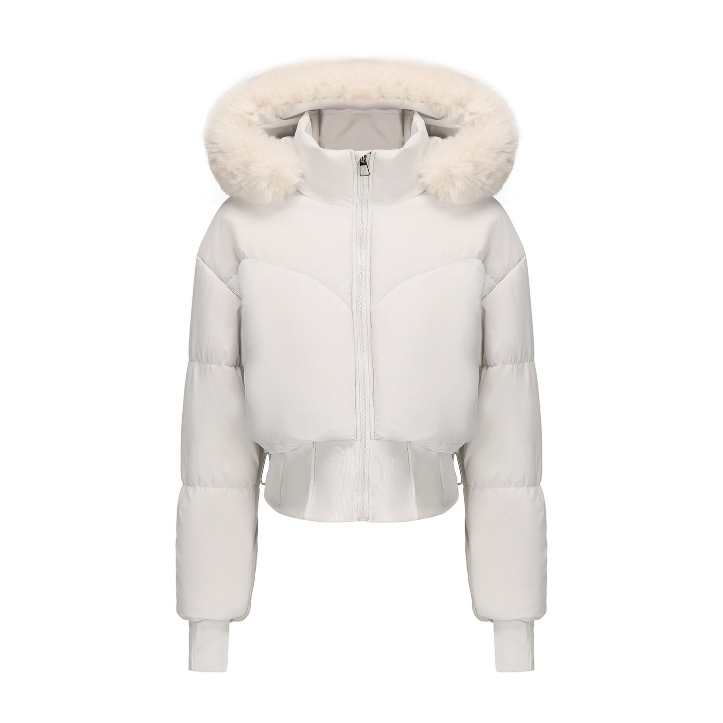 Veste Courte à Capuche pour Femme – Taille Cintrée & Grand Col en Fourrure