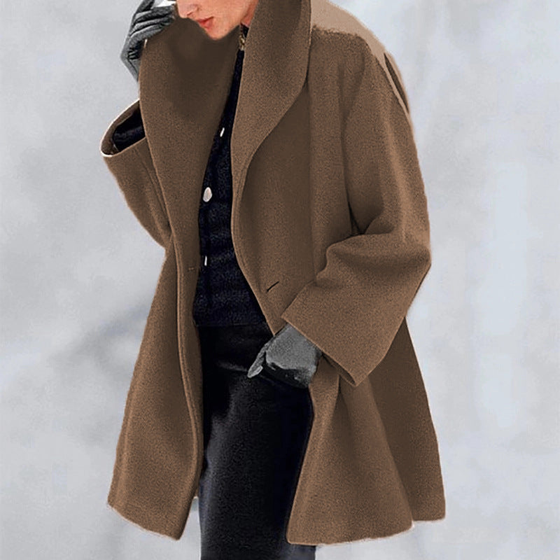 Manteau long grande taille à capuche – Effet laine, coupe oversize, parfait pour l’automne et l’hiver