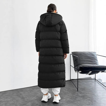 Doudoune longue à capuche – Style casual moderne, coupe sous le genou