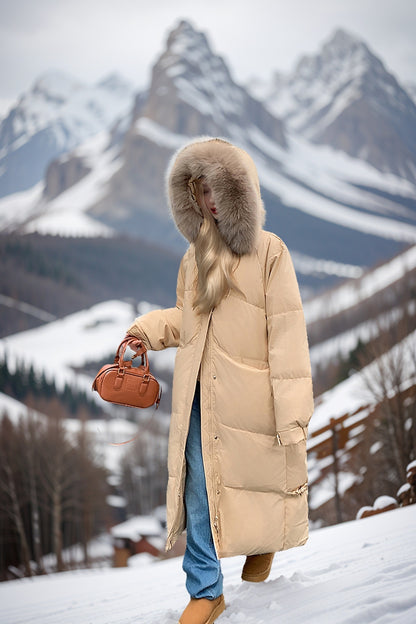 Veste mi-longue femme – Matelassée, chaude, avec grand col en fausse fourrure