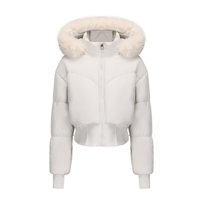Veste Courte à Capuche pour Femme – Taille Cintrée & Grand Col en Fourrure