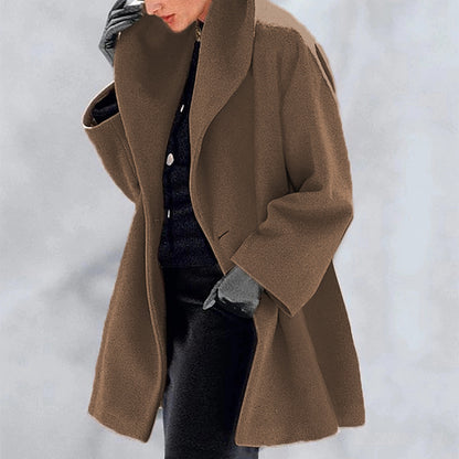 Manteau long grande taille à capuche – Effet laine, coupe oversize, parfait pour l’automne et l’hiver